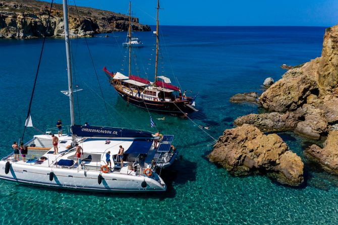 Catamaran cruise in Santorini, Greece