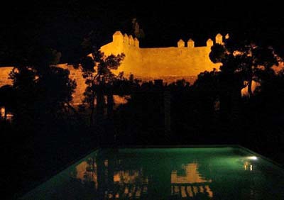 Gibralfaro castle at night from the Parador de Malaga Gibralfaro
